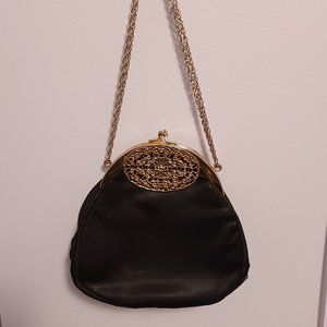 Vintage Black Satin Clasp Purse